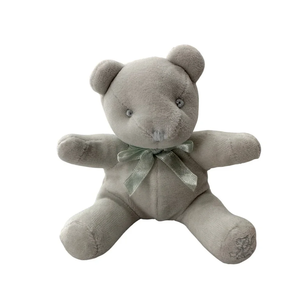 Ralph Lauren Teddy Bear Rattle Plush Stuffed Animal Light Blue Mint Bow 6 inch
